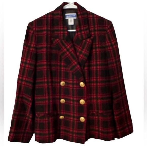 Pendleton Double Breasted Red Wool Plaid Blazer| Size 6 - Picture 3 of 7